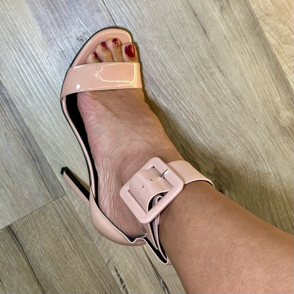 Saint Laurent Patent Leather Ankle Strap Heels Nude Pink Size 37 | YSL Stilettos